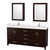 Wyndham WCS141472DESC2UNSMED Sheffield 72 Inch Double Bathroom Vanity in Espresso, Carrara Cultured Marble Countertop, Undermount Square Sinks, Medicine Cabinets