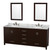 Wyndham WCS141480DESCMUNOM24 Sheffield 80 Inch Double Bathroom Vanity in Espresso, White Carrara Marble Countertop, Undermount Oval Sinks, and 24 Inch Mirrors