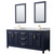 Wyndham WCV252580DBLCMUNSM24 Daria 80 Inch Double Bathroom Vanity in Dark Blue, White Carrara Marble Countertop, Undermount Square Sinks, 24 Inch Mirrors