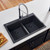 Ruvati 33 x 22 inch epiGranite Drop-in TopMount Granite Composite Double Bowl Low Divide Kitchen Sink - Midnight Black - RVG1385BK