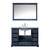 Lexora  LD342248SEWQM46F Dukes 48" Navy Blue Single Vanity, White Quartz Top, White Square Sink and 46" Mirror w/ Faucet