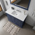 Lexora LD342248SEWQM46F Dukes 48" Navy Blue Single Vanity Cabinet, White Quartz Top, White Square Sink and 46" Mirror w/ Faucet