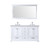 Lexora  LD342260DAWQM58F Dukes 60" White Double Vanity, White Quartz Top, White Square Sinks and 58" Mirror w/ Faucets