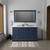 Lexora LD342260DEWQM58 Dukes 60" Navy Blue Double Vanity Cabinet, White Quartz Top, White Square Sinks and 58" Mirror