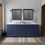 Lexora LD342284DEWQM34 Dukes 84" Navy Blue Double Vanity Cabinet, White Quartz Top, White Square Sinks and 34" Mirrors