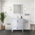Lexora Jacques 30" White Single Vanity Cabinet, White Quartz Top, White Square Sink and 28" Mirror w/ Faucet