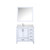 Lexora Jacques 36" White Single Vanity Cabinet, White Quartz Top, White Square Sink and 34" Mirror w/ Faucet - Left Version