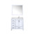 Lexora Jacques 36" White Single Vanity Cabinet, White Quartz Top, White Square Sink and 34" Mirror w/ Faucet - Right Version