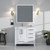 Lexora LJ342236SAWQM34L Jacques 36" White Single Vanity Cabinet, White Quartz Top, White Square Sink and 34" Mirror - Left Version