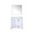 Lexora Jacques 36" White Single Vanity Cabinet, White Quartz Top, White Square Sink and 34" Mirror - Right Version