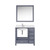 Lexora LJ342236SBWQM34FL Jacques 36" Dark Grey Single Vanity Cabinet, White Quartz Top, White Square Sink and 34" Mirror w/ Faucet - Left Version