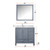 Lexora LJ342236SBWQM34FL Jacques 36" Dark Grey Single Vanity Cabinet, White Quartz Top, White Square Sink and 34" Mirror w/ Faucet - Left Version