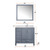 Lexora Jacques 36" Dark Grey Single Vanity Cabinet, White Quartz Top, White Square Sink and 34" Mirror w/ Faucet - Right Version
