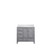 Lexora Jacques 36" Distressed Grey Single Vanity Cabinet, White Quartz Top, White Square Sink and no Mirror - Right Version