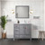 Lexora Jacques 36" Distressed Grey Single Vanity Cabinet, White Quartz Top, White Square Sink and 34" Mirror w/ Faucet - Right Version
