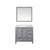 Lexora LJ342236SDWQM34L Jacques 36" Distressed Grey Single Vanity Cabinet, White Quartz Top, White Square Sink and 34" Mirror - Left Version