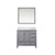 Lexora Jacques 36" Distressed Grey Single Vanity Cabinet, White Quartz Top, White Square Sink and 34" Mirror - Left Version