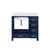 Lexora LJ342236SEWQ000L Jacques 36" Navy Blue Single Vanity Cabinet, White Quartz Top, White Square Sink and no Mirror - Left Version
