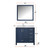 Lexora LJ342236SEWQM34FL Jacques 36" Navy Blue Single Vanity Cabinet, White Quartz Top, White Square Sink and 34" Mirror w/ Faucet - Left Version