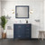 Lexora LJ342236SEWQM34FL Jacques 36" Navy Blue Single Vanity Cabinet, White Quartz Top, White Square Sink and 34" Mirror w/ Faucet - Left Version
