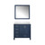 Lexora Jacques 36" Navy Blue Single Vanity Cabinet, White Quartz Top, White Square Sink and 34" Mirror - Right Version