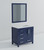 Lexora LJ342236SEWQM34R Jacques 36" Navy Blue Single Vanity Cabinet, White Quartz Top, White Square Sink and 34" Mirror - Right Version