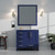 Lexora LJ342236SEWQM34R Jacques 36" Navy Blue Single Vanity Cabinet, White Quartz Top, White Square Sink and 34" Mirror - Right Version