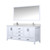 Lexora LJ342272DAWQM70F Jacques 72" White Double Vanity Cabinet, White Quartz Top, White Square Sinks and 70" Mirror w/ Faucets