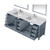 Lexora LJ342284DBWQM34F Jacques 84" Dark Grey Double Vanity Cabinet, White Quartz Top, White Square Sinks and 34" Mirrors w/ Faucets