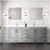 Lexora Jacques 84" Distressed Grey Double Vanity Cabinet, White Quartz Top, White Square Sinks and 34" Mirrors