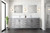 Lexora LJ342284DDWQM34 Jacques 84" Distressed Grey Double Vanity Cabinet, White Quartz Top, White Square Sinks and 34" Mirrors