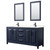 Wyndham WCV252572DBBC2UNSM24 Daria 72 Inch Double Bathroom Vanity in Dark Blue, Carrara Cultured Marble Countertop, Undermount Square Sinks, Matte Black Trim, 24 Inch Mirrors
