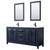 Wyndham WCV252572DBBWCUNSM24 Daria 72 Inch Double Bathroom Vanity in Dark Blue, White Cultured Marble Countertop, Undermount Square Sinks, Matte Black Trim, 24 Inch Mirrors