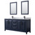 Wyndham WCV252572DBBCMUNSM24 Daria 72 Inch Double Bathroom Vanity in Dark Blue, White Carrara Marble Countertop, Undermount Square Sinks, Matte Black Trim, 24 Inch Mirrors