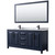 Wyndham WCV252572DBBCMUNSM70 Daria 72 Inch Double Bathroom Vanity in Dark Blue, White Carrara Marble Countertop, Undermount Square Sinks, Matte Black Trim, 70 Inch Mirror