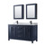 Wyndham WCV252560DBBCMUNSMED Daria 60 Inch Double Bathroom Vanity in Dark Blue, White Carrara Marble Countertop, Undermount Square Sinks, Matte Black Trim, Medicine Cabinets