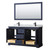 Wyndham WCV232360DBBCMUNSM58 Avery 60 Inch Double Bathroom Vanity in Dark Blue, White Carrara Marble Countertop, Undermount Square Sinks, Matte Black Trim, 58 Inch Mirror