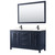 Wyndham WCV252560DBBC2UNSM58 Daria 60 Inch Double Bathroom Vanity in Dark Blue, Carrara Cultured Marble Countertop, Undermount Square Sinks, Matte Black Trim, 58 Inch Mirror