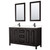 Wyndham WCV252560DEBC2UNSM24 Daria 60 Inch Double Bathroom Vanity in Dark Espresso, Carrara Cultured Marble Countertop, Undermount Square Sinks, Matte Black Trim, 24 Inch Mirrors