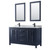 Wyndham WCV252560DBBCMUNSM24 Daria 60 Inch Double Bathroom Vanity in Dark Blue, White Carrara Marble Countertop, Undermount Square Sinks, Matte Black Trim, 24 Inch Mirrors
