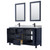 Wyndham WCV252560DBBCMUNSM24 Daria 60 Inch Double Bathroom Vanity in Dark Blue, White Carrara Marble Countertop, Undermount Square Sinks, Matte Black Trim, 24 Inch Mirrors