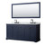 Wyndham WCV232372DBBCMUNOM70 Avery 72 Inch Double Bathroom Vanity in Dark Blue, White Carrara Marble Countertop, Undermount Oval Sinks, Matte Black Trim, 70 Inch Mirror