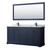 Wyndham WCV232372DBBCMUNSM70 Avery 72 Inch Double Bathroom Vanity in Dark Blue, White Carrara Marble Countertop, Undermount Square Sinks, Matte Black Trim, 70 Inch Mirror