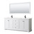 Wyndham WCV232380DWBC2UNSM70 Avery 80 Inch Double Bathroom Vanity in White, Carrara Cultured Marble Countertop, Undermount Square Sinks, Matte Black Trim, 70 Inch Mirror