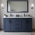 Wyndham WCF292966DBBCMUNSM58 Miranda 66 Inch Double Bathroom Vanity in Dark Blue, White Carrara Marble Countertop, Undermount Square Sinks, Matte Black Trim, 58 Inch Mirror