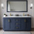 Wyndham WCF292966DBLCMUNSM58 Miranda 66 Inch Double Bathroom Vanity in Dark Blue, White Carrara Marble Countertop, Undermount Square Sinks, Brushed Gold Trim, 58 Inch Mirror