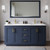 Wyndham WCF292966DBLWCUNSM58 Miranda 66 Inch Double Bathroom Vanity in Dark Blue, White Cultured Marble Countertop, Undermount Square Sinks, Brushed Gold Trim, 58 Inch Mirror