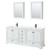 Wyndham WCS202080DWBWCUNSMED Deborah 80 Inch Double Bathroom Vanity in White, White Cultured Marble Countertop, Undermount Square Sinks, Matte Black Trim, Medicine Cabinets