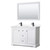 Wyndham WCV232348DWBWCUNSM46 Avery 48 Inch Double Bathroom Vanity in White, White Cultured Marble Countertop, Undermount Square Sinks, Matte Black Trim, 46 Inch Mirror Wyndham WCV232348DWBWCUNSM46 Avery 48 Inch Double Bathroom Vanity in White, White Cultured Marble Countertop, Undermount Square Sinks, Matte Black Trim, 46 Inch Mirror