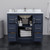 Wyndham WCF111142SBNCMUNSM34 Icon 42 Inch Single Bathroom Vanity in Dark Blue, White Carrara Marble Countertop, Undermount Square Sink, Brushed Nickel Trim, 34 Inch Mirror